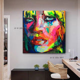Hand Painted Modern Francoise Nielly Style Palette Knife Portrait Face Character Figure Canvas Wall Art For Living