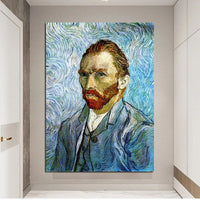 Art de paret de personatges d'impressió d'autoretrat del mestre expressionista Van Gogh pintat a mà