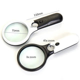 Šviečiantys didintuvai skaitymo akiniai Rankinis didinamasis stiklas su LED lempute 3x/45x priartinamas didinamasis stiklas