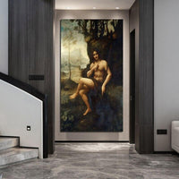 لوحات زيتية كلاسيكية مرسومة يدويًا لدافنشي جون المعمدان في البرية، لوحات فنية جدارية للمنزل