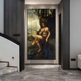 Handgemalte klassische Vintage-Ölgemälde von Da Vinci, Johannes der Täufer in der Wildnis, Wandkunst für Zuhause