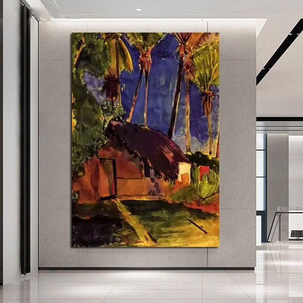 Hand Painted Oil Painting Paul Gauguin Hut under the Palm Tree Abstract Nordic Classic Retro Wall Art Room Decor
