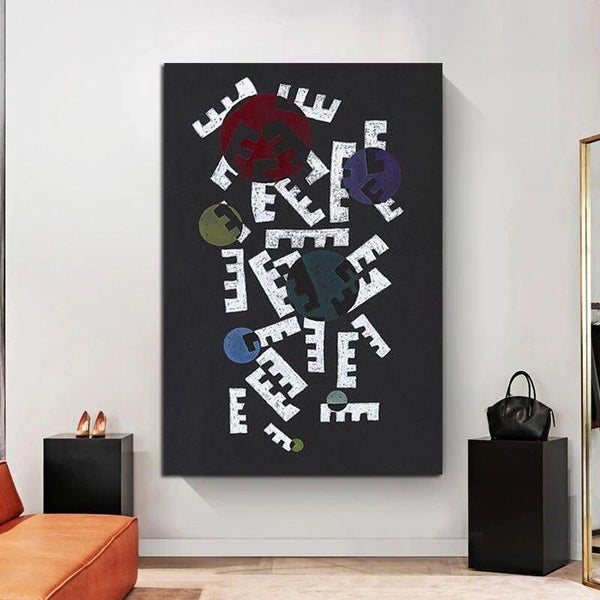 Hand Painted Abstract Wassily Kandinsky Black Letters Canvas Wall Art Room