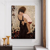Handgemaltes Gustav Klimt-Ölgemälde „Mutter hält ein Kind“ auf Leinwand