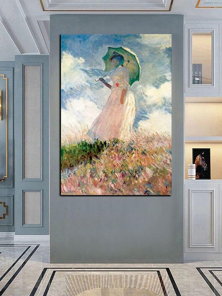 Hand Painted Claude Monet Woman With a Parasol Claude Monet Woman With a Parasol Wall Art Canvas Impressionist Famous Deco