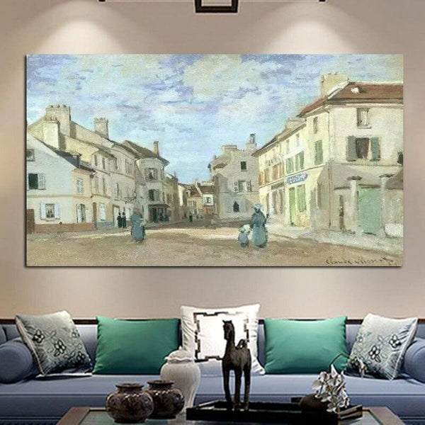 Hand Painted Claude Monet Impression An Old Street of Chaussee Argenteuil 1872 Landscape Oil Painting Canvas Art Wall