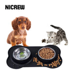 Dog Cat Bowls Stainless Steel Crater No Spill with Non-Skid Silicone Mat Double Crater Type Food feeder for Dogs Cats Puppy