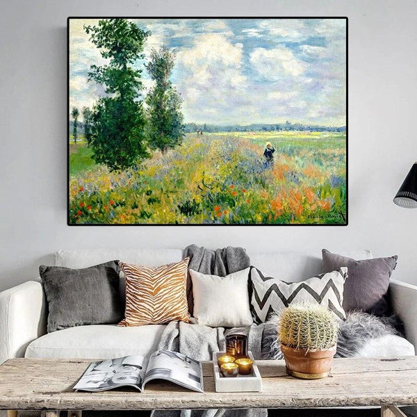 Hand Painted Monet Poppies At Argenteui Landscape Canvas Painting Wall Art