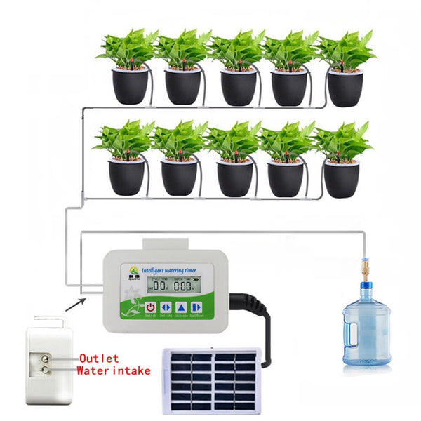 Automatic Watering Drip Irrigation Timer System Solar Energy USB Rechargeable Watering Irrigation Device for Greenhouse Garden