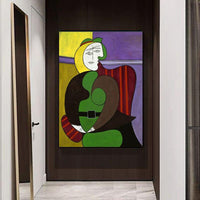 Pinturas a óleo pintadas à mão Picasso mulher sentada na tela abstrata vermelha arte de parede