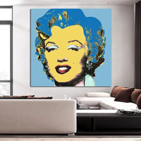 手描きの有名なアンディウォーホル青黄色の女性キャラクターの肖像画抽象油絵モダンな装飾壁アート