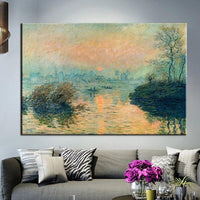 Käsinmaalatut Monet Sunset Woods Creek Sunshine Canvas Öljymaalaukset Huoneen seinätaidemaalaus Abstrakti koristelu
