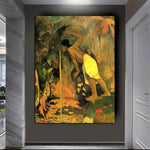 Hand Painted Oil Painting Paul Gauguin Mysterious Water Figure Landscape Nordic Abstract Retro