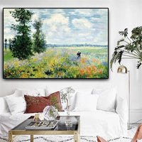 Handmålade Claude Monet Vallmofält Landskap Oljemålningar Impressionistisk väggkonst