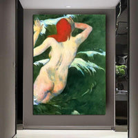 Hand Painted Oil Painting Paul Gauguin In the Waves Figure Nude Nordic Abstract Retro