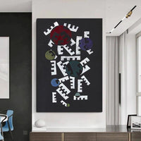 Abstrato pintado à mão Wassily Kandinsky letras pretas sala de arte de parede em tela