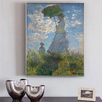 Handmålad kvinna med ett parasoll Canvaskonstmålningar av Claude Monet Impressionistisk väggkonst Canvas för hemväggdekoration