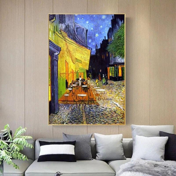 Hand Painted Famous Van Gogh Cafe Terrace At Night Oil Painting on Canvas Wall Art