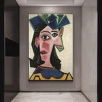 手繪油畫畢卡索半身像戴帽子的女人（朵拉）抽象畫布牆藝術
