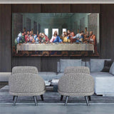 لوحة زيتية قماشية مرسومة يدويًا ليوناردو دافنشي - العشاء الأخير على جدار الفن الشهير يسوع