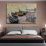 El Boyalı Monet Sahildeki Ünlü Tekneler 1883 Modern Soyut Manzara Duvar Sanatı Resim