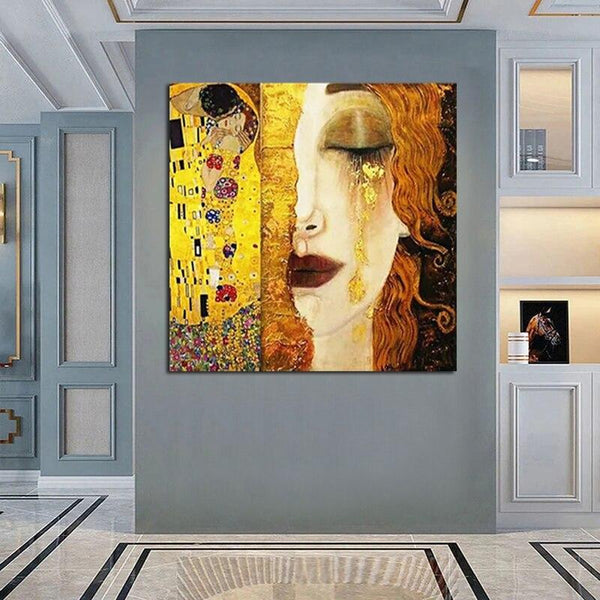 Hand Painted Classic Gustav Klimt Tear Abstract Oil Painting on Canvas Arts