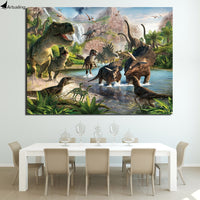 Jurassic Jungle Dinosaur Birds Painting Wall Picture Living Room Z RAMĄ HQ Obraz na płótnie