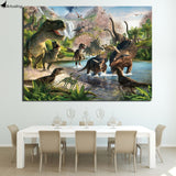 Jurassic Jungle Dinosaur Birds Painting Wall Picture Sala de estar com QUADRO HQ Canvas Print