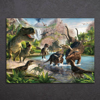 Jurassic Jungle Dinosaur Vogels Schilderen Muur Foto Woonkamer MET FRAME HQ Canvas Print