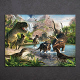 Jurassic Jungle Dinosaur Birds Painting Wall Picture Living Room WITH FRAME HQ Canvas Print