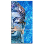 3 Panel Poʻo o ka Haku Buddha me Lotus Canvas Blue Watercolor ME FRAME HQ Canvas Print