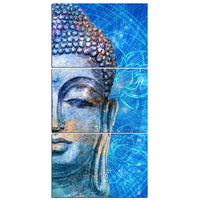 3 Panela Kapo de Lordo Budho kun Lotusa Kanvaso Blua Akvarelo KUN KADRO HQ Tola Presaĵo