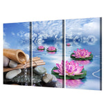 3 Panel Kanvas Seni Langit Biru Lotus Lukisan Air Gambar Dinding untuk Ruang Tamu DENGAN FRAME HQ Kanvas Cetak