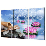 3 panneaux toile art Blue Sky Lotus peinture à l'eau mur photos pour salon AVEC CADRE HQ Impression sur toile