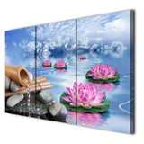 3 Panela tolo-arto Blua Ĉielo Lotusa akvo-pentrado muraj bildoj por salono KUN KADRA HQ-Kanvasa Presaĵo
