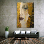 Hand Painted Canvas Painting Golden Lacrys by Gustav Klimt Modern Quardros