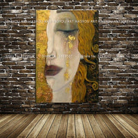 Hand Painted Canvas Painting Golden Lacrys by Gustav Klimt Modern Quardros
