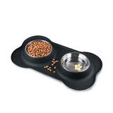 Dog Cat Bowls Stainless Steel Bowl No Spill with Non-Skid Silicone Mat Double Bowl Type Food Feeder for Dogs Cats Puppy