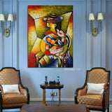 Elegant dame saksofon herrer Picasso stil kunst håndmalt figur lerret maleri dekor dekor