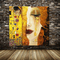 لوحة زيتية مرسومة يدويًا على القماش نسخ دموع ذهبية بواسطة غوستاف كليمت لوحة مرسومة يدويًا لغرفة النوم
