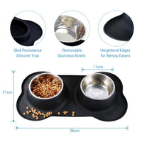 Dog Cat Bowls Stainless Steel Bowl No Spill with Non-Skid Silicone Mat Double Bowl Type Food Feeder for Dogs Cats Puppy