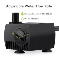 Ultra-Quiet Mini Submersible Water Pump for Aquarium Pond Fish Tank 300L/H IPX8 Submersible Water Pump with Suction Cup