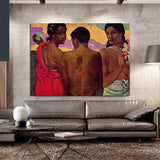 Hand Painted Paul Gauguin Oil Painting Three Tahiti Residents Retro Classic Abstracts Aisle Decor