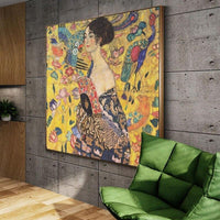 مرسومة باليد سيدة غوستاف كليمت مع مروحة لوحة زيتية مصنوعة على قماش جدار الفن