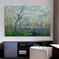 Pintados à mão impressão de Claude Monet um pomar na primavera de 1886 paisagem arte pintura a óleo salas de lona