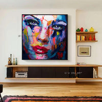Hand Painted Painting on Canvas Nielly Style Francoise Abstract Portrait Women Blue Face Oil Painting