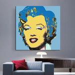 हाथ से चित्रित प्रसिद्ध एंडी वारहोल नीला पीला महिला चरित्र चित्र सार तेल पेंटिंग आधुनिक सजावट दीवार कला