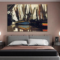 Handgemalte Fischerboote von Monet (Studie), 1866, moderne abstrakte Landschaft, Wandkunst, Ölgemälde, Dekoration