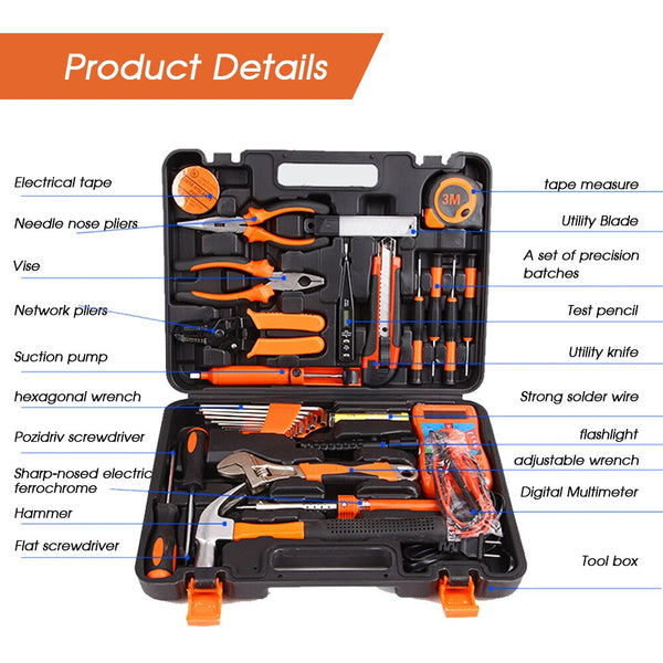 35pcs Hand Tool Vaper Electronic Repair Tool Set Multi-function Household Tools Kit Multimeter Screwdriver Hammer Wrench Pliers