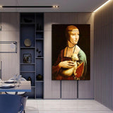Gipintalan sa Kamot nga Oil Paintings Da Vinci Bantog nga Ermine Woman Canvas Wall Art para sa Balay